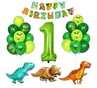 Yoyoin Decoración Cumpleaños Dino, 1 Año Niño Fiesta Cumpleaños Globos Número 1 Decoración Sitio Dinosaurio Jungla Animal Globos Números Verde Globo Helio Pancarta Feliz Cumpleaños Accesorios Fiestas
