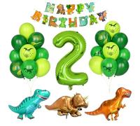 Yoyoin Decoración Cumpleaños Dino, 2 Año Niño Fiesta Cumpleaños Globos Número 2 Decoración Sitio Dinosaurio Jungla Animal Globos Números Verde Globo Helio Pancarta Feliz Cumpleaños Accesorios Fiestas