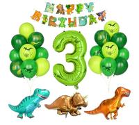 Yoyoin Decoración Cumpleaños Dino, 3 Año Niño Fiesta Cumpleaños Globos Número 3 Decoración Sitio Dinosaurio Jungla Animal Globos Números Verde Globo Helio Pancarta Feliz Cumpleaños Accesorios Fiestas