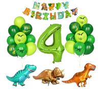 Yoyoin Decoración Cumpleaños Dino, 4 Año Niño Fiesta Cumpleaños Globos Número 4 Decoración Sitio Dinosaurio Jungla Animal Globos Números Verde Globo Helio Pancarta Feliz Cumpleaños Accesorios Fiestas