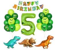 Yoyoin Decoración Cumpleaños Dino, 5 Año Niño Fiesta Cumpleaños Globos Número 5 Decoración Sitio Dinosaurio Jungla Animal Globos Números Verde Globo Helio Pancarta Feliz Cumpleaños Accesorios Fiestas