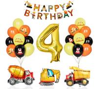 Yoyoin Juego de globos de excavadora - 25 unidades, negro, amarillo, naranja - niños (4+) - Cumpleaños - Departamento de Niños - Globos de aluminio, pancarta incluida