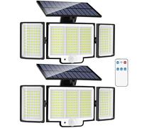 YOYONACY Luces solares para exteriores, 2500 lm, 348 luces LED con sensor de movimiento, luces para exteriores con control remoto, 3 cabezales brillantes, luces de inundación alimentadas por energía