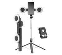 Yoyoway Tripod with Light, Yoyoway 6 in 1 Phone Selfie Stick Tripod with Fill Light, 67 Inches Portable Extendable Stand with Detachable Wireless Remote (Black)