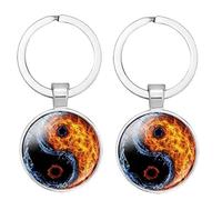 YOYUMI Keyring Llavero Accesorios De Estilo Chino Yin Yang Tai Chi Chismes Mapa Panda Gato Huella Tiempo Gema Llavero Pequeño Regalo Agua Fuego Tai Chi 2 Piezas