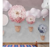 YOZYOOOZ Mural 3D autoadhesivo de PVC con diseño de flor de globo aerostático rosa de dibujos animados, adecuado para sala de estar, oficina, dormitorio, habitación de niños, decoración del hogar