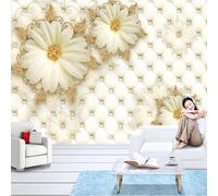 YOZYOOOZ Mural de lujo con diseño de flores doradas, paquete suave, fácil de rasgar y pegar, 3D, decoración de pared, ideal para dormitorio, sala de estar, papel tapiz.