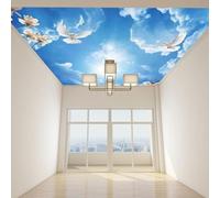 YOZYOOOZ Mural de papel tapiz grande con cielo azul, nubes blancas, pájaros volando en el techo, decoración de pared adecuada para dormitorio, sala de estar, habitación de niños.