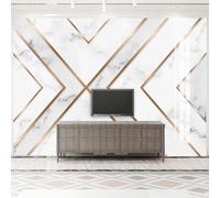 YOZYOOOZ Mural de pared moderno de mármol geométrico 3D de lujo con líneas doradas, despegable y adhesivo, de PVC, impermeable y extraíble, adecuado para dormitorio y sala de estar.