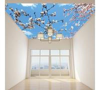 YOZYOOOZ Murales 3D de techo con diseño de cielo azul, nubes blancas y flores, adecuados para sala de estar, dormitorio, pasillo, arte de pared moderno, decoración del hogar