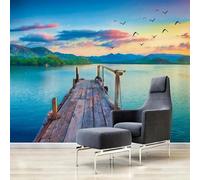 YOZYOOOZ Papel tapiz 3D con diseño de pájaro, nube y mar de colores, puente de madera mediterráneo, mural autoadhesivo, ideal para dormitorio, TV, fondo y decoración de sala de estar.