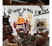 YOZYOOOZ Papel tapiz 3D con grafiti de rock y música de ladrillo retro para jardín de infantes, dormitorio, sala de estar, habitación de niños, TV, sofá, fondo de pared