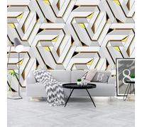 YOZYOOOZ Papel tapiz 3D creativo con diseño geométrico en blanca y dorado tridimensional, despegable y adhesivo, ideal para dormitorio, sala de estar y oficina.
