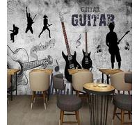 YOZYOOOZ Papel tapiz 3D de cemento con grafiti de guitarra y música retro para dormitorio de jardín de infantes, sala de estar, habitación de niños, TV, sofá, fondo de pared