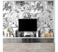 YOZYOOOZ Papel tapiz autoadhesivo 3D con fondo de flores de peonía en blanca y negro, ideal para decoración de dormitorios y oficinas.