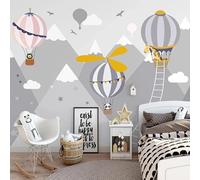 YOZYOOOZ Papel tapiz mural 3D de animales de globo aerostático de dibujos animados pintado a mano, póster autoadhesivo de PVC impermeable, adecuado para la decoración de dormitorio y sala de estar.