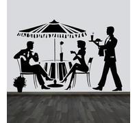 YOZYOOOZ Relájese, pareja romántica, amor, hombre, mujer, camarero, comida, bebida, vinilo, restaurante, cafetería, póster de pared, ventana, arte, pegatina