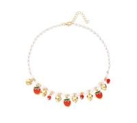 YPBEW Collar con colgante de corazón de fresa y cerezas románticas, longitud ajustable, cadena Kiriste, delicados adornos de margarita, collar de cadena ajustable para mujer, One Size, como se