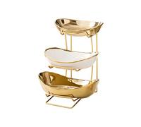 YPBEW Planificador de encimera apilable de hierro de cerámica de 3 rangos para fiesta, boda, hogar, cubierta, elegante bandeja de cerámica con soporte de hierro