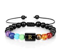 YPBEW Pulsera elástica de 7 colores con nombre de cuentas de cristal con simbolismo espiritual para entusiastas de la joyería consciente, joyería hecha a mano con alfabetos de cristal, talla única