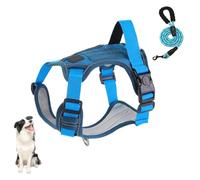 YPDOPORA Arnés Reflectante Ajustable Antitirones para Perros con Asa, 2 Cierres Gruesos, 4 Hebillas Deslizantes, Arnés Oxford Suave para Perros Pequeños, Medianos Y Grandes.,Azul,M