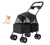 YPDOPORA Cochecito para Mascotas para Perros Y Gatos, Carrito Plegable para Mascotas, Rueda Trasera con Frenos De Pie, Capota Delantera Y Trasera Que Se Puede Abrir con Ventana De Malla,Negro