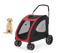 YPDOPORA Cochecito para Perros De 4 Ruedas para Mascotas, Carro De Viaje Plegable, Cochecito para Mascotas con Espacio De Almacenamiento, Rueda Delantera Universal,Rojo