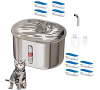YPDOPORA Fuente De Agua Automática para Gatos, 2,5 L (84 Oz), De Acero Inoxidable, Dispensador De Agua para Perros con Bomba Silenciosa Y 9 Filtros De Repuesto para Gatos, Perros Y Animales Pequeños