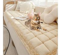 YPDOPORA Funda De Sofá con Pelo De Mascota, Funda De Sofá Acolchada De Algodón Ultra Suave Y Gruesa, Alfombrilla Cuadrada A Cuadros Lavable Y Antideslizante para Cama De Mascotas,Beige,XS