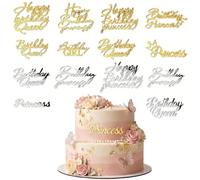 Yphzmtz 14 piezas decoración para tartas Happy Birthday Gold Girl acrílico con diseño de princesa queen, decoración para tartas de cumpleaños, decoración de cocina, accesorios para tartas