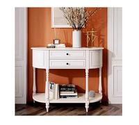 YPIOUREN Consola Retro Circular De Diseño Curvo, Mesa De Entrada con Cajones, Mesa Consola De Media Luna con Almacenamiento, Estante Abierto, For Oficinas Y Salas De Estar.(White,90cm/35.4in)