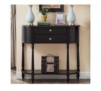 YPIOUREN Consola Retro Circular De Diseño Curvo, Mesa De Entrada con Cajones, Mesa Consola De Media Luna con Almacenamiento, Estante Abierto, For Oficinas Y Salas De Estar.(Black,100cm/39.3in)