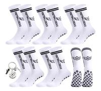 YPLonon 6 Paires Chaussettes Antidérapantes Foot Homme Femme 39-46 Anti-Ampoules Chaussette de Foot avec Porte-clés Respirantes Blanc Chaussettes de Sport pour Football Running Pilates