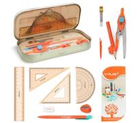 YPLUS Juego de Geometría para Estudiantes, Compas Transportadora de Matemáticas con Regla, Caja de Kit de Transportador para útiles Escolares y Escolares, 12 Piezas
