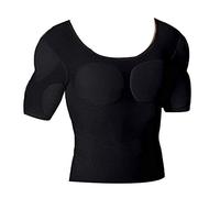 Ypnrd Camisa de Traje de músculo Falso para Hombre, simulación Invisible de engorde, Delgada, elástica, Desmontable, Negro, L