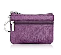 YPREWY Monedero de piel auténtica con cremallera para tarjetas postales de negocios, organizador de almacenamiento para el día del padre, día de la madre, pulsera transparente, Purple, Mass Beauty