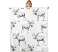 Ypthriline Alce Dibujo Manta, Estilo literario Vintage Mantas de Franela de Microfibra 150×200 CM, Esponjoso y Termica, Manta para Sofás, Camas, Sillones Reclinables