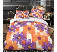 Ypthriline Floral 3D Juego de Funda Nordica 150x220 cm Púrpura-Naranja 3 Piezas Microfibra Fundas Nórdicas con 2 Fundas de Almohada 50x75 para Adultos, Niños y Niñas