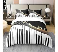 Ypthriline Funda Nordica Cama 150 Teclas de Piano Funda Edredon 220x240 cm de Microfibra Notas Doradas con Cierre de Cremallera con 2 Funda Almohada 50x75