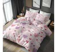 Ypthriline Letras con Corazones 3D Juego de Funda Nordica 150x220 cm Rosa 3 Piezas Microfibra Fundas Nórdicas con 2 Fundas de Almohada 50x75 para Adultos, Niños y Niñas