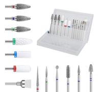 YPYMOD 13 Piezas Fresas Torno para Uñas, 3/32 Pulgadas, 3 brocas de carburo de tungsteno + 6 brocas de diamante +3 brocas de cerámica para uñas + 1 cepillo, para Uñas Acrílicas y Uñas de Gel