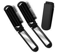 YPYMOD 2 Piezas Mini Cepillo Plegable para El Pelo de Viaje, Cepillo de Viaje con Espejo, para Hombres, Niñas, Mujeres，para El Cuero Cabelludo Grueso, Fino, Rizado, Liso, Húmedo y Seco（Negro）