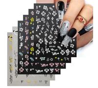 YPYMOD 6 Hojas Primavera Flor Mariposa Pegatinas Para Uñas Decoración Uñas Arte Nail Stickers Art Manicura Regalo Mujer Día San Valentín(Negro, Blanco, Dorado, Rosa)