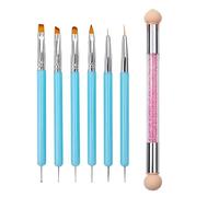 YPYMOD 7 Piezas Plumas de Arte de Uñas, Herramientas de Doble Punta de Uñas,Cepillo de Uñas Esponja Pinceles, Nail Dotting Manicure Tools, para Diseño de Uñas en Gel y Manicura Profesional(Azul)