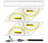 YPYMOD Juego de geometría matemática con 4 escuadras (16 cm) con asa, regla (20 cm), brújula, lápices y más, regalo ideal para estudiantes, profesores y amantes de las matemáticas