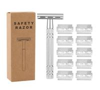 YPYMOD Maquinilla de Afeitar Doble Filo, con 10 Cuchillas, Safety Razor Set de Afeitado Manual Adecuado para Todos Cuchilla Clasica,Zinc, para Mujeres y Hombres(Plateado)
