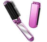 YPYMOD Mini Cepillo Plegable para El Pelo de Viaje, Cepillo de Viaje con Espejo, para Hombres, Niñas, Mujeres，para El Cuero Cabelludo Grueso, Fino, Rizado, Liso, Húmedo y Seco（Morado）