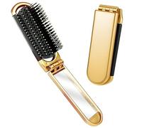 YPYMOD Mini Cepillo Plegable para El Pelo de Viaje, Cepillo de Viaje con Espejo, para Hombres, Niñas, Mujeres，para El Cuero Cabelludo Grueso, Fino, Rizado, Liso, Húmedo y Seco（Dorado）