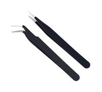 YPYMOD Paquete de 2 Pinzas Puntiagudas Curvas Rectas de Para Extensiones de Pestañas,Pegatinas Para Uñas,Diamantes de Imitación, Recogedores de Pestañas, Con Funda de Cuero (Negro,11,5 cm x 1 cm)