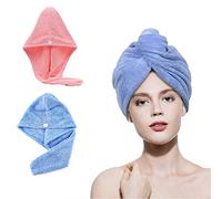 YQBFTC 2 Uds Achugamanos de Microfibra,Toallas de Cabello Turbante,Capucha para el Cabello Seco Super Absorbente,Toalla para la Cabeza con botón de Microfibra de Secado rápido Azul Rosa
